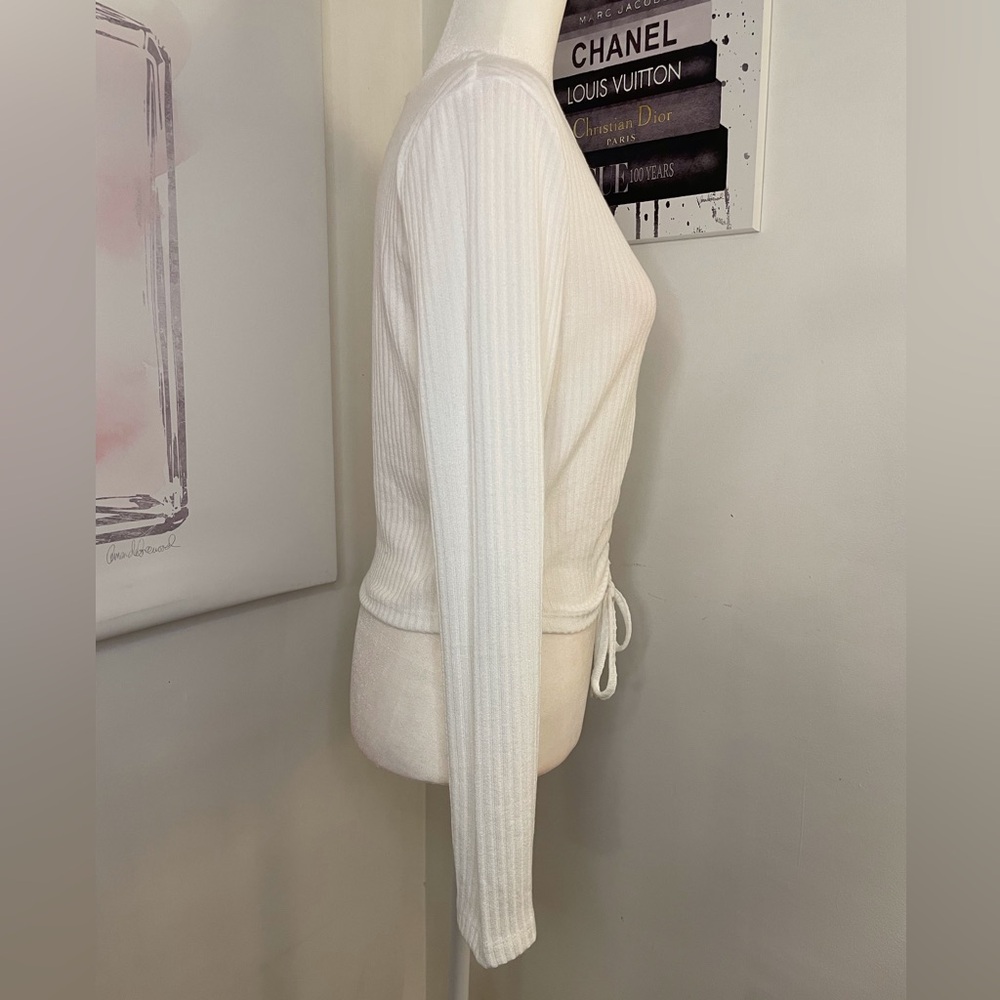 Sweatyrocks Long Sleeve Ribbed Knit Ruched Top White Size Large - Picture 2 of 12